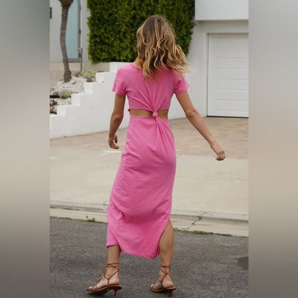 LNA The Mayer T-Shirt Dress Cutouts Knot Pink NWT New Medium - Picture 7 of 11